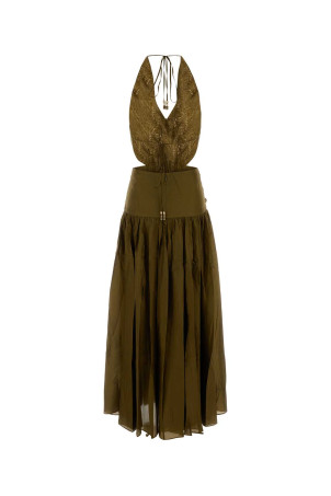 Army green silk Indra long dress ZIMMERMANN (8624DSS262)