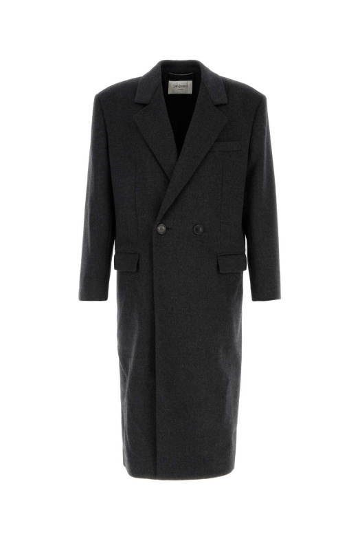 Шерстяное пальто цвета «антрацит» SAINT LAURENT (873406Y1O11)