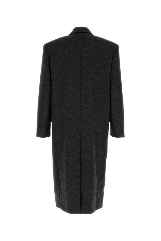 Шерстяное пальто цвета «антрацит» SAINT LAURENT (873406Y1O11)