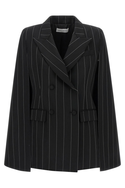 Pinstripe 'Tuxedo' cape Black