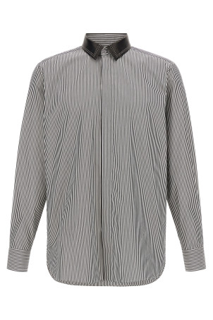 Striped Shirt with Detachable Collar Black-grey