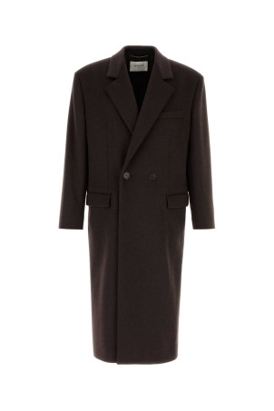 Шерстяне пальто кольору шоколаду SAINT LAURENT (873406Y1O11)