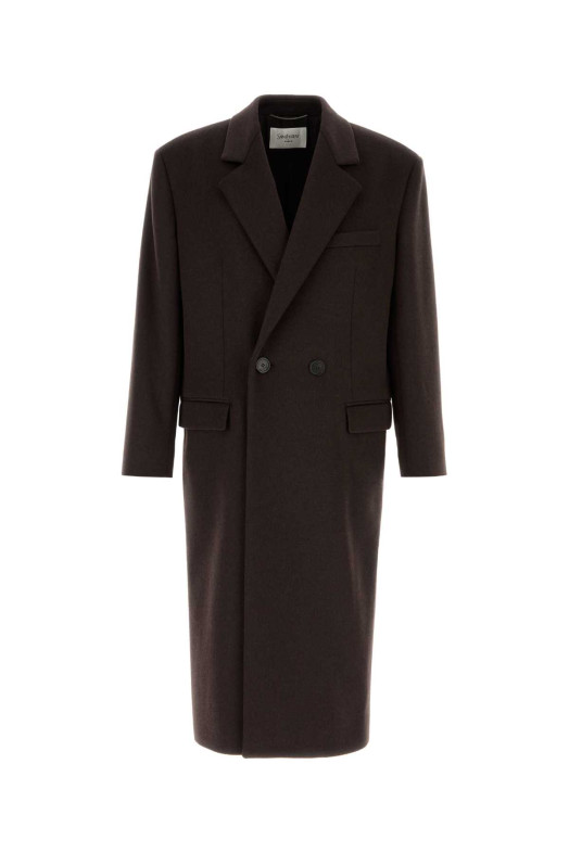 Шерстяное пальто цвета шоколада SAINT LAURENT (873406Y1O11)