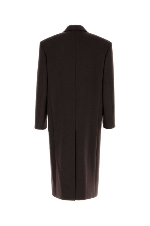 Шерстяне пальто кольору шоколаду SAINT LAURENT (873406Y1O11)