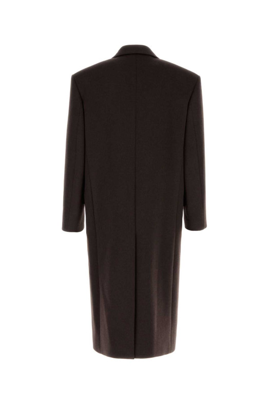 Шерстяное пальто цвета шоколада SAINT LAURENT (873406Y1O11)