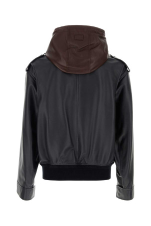 Темно-синяя кожаная куртка Black LOEWE (H526Y34LBR)