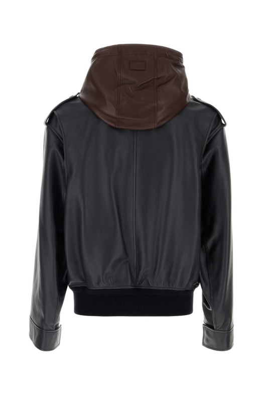 Темно-синяя кожаная куртка Black LOEWE (H526Y34LBR)