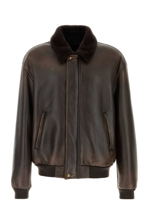 Dark brown shearling jacket PRADA (UPW629SOOO6264)