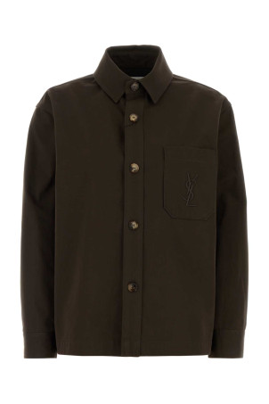 Dark brown gabardine shirt SAINT LAURENT (852011Y03JG)