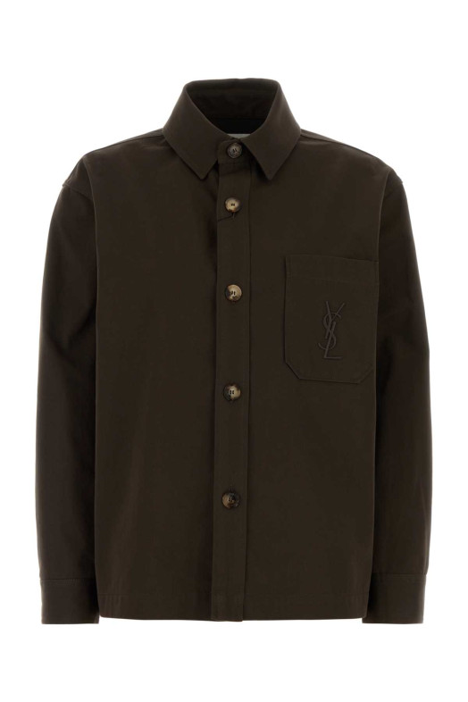 Dark brown gabardine shirt SAINT LAURENT (852011Y03JG)