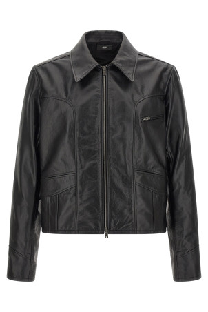 Leather jacket with zip Black
