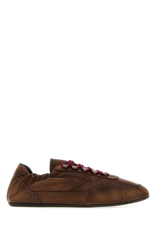 Кроссовки из коричневой кожи наппа PRADA (2EE490FG0002HKD)