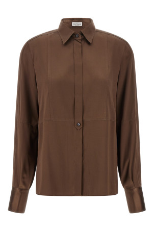 Stretch silk satin shirt Brown