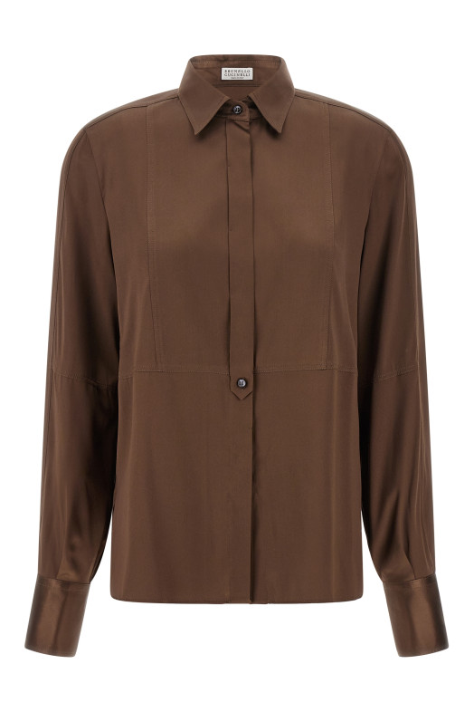 Stretch silk satin shirt Brown