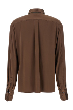 Stretch silk satin shirt Brown