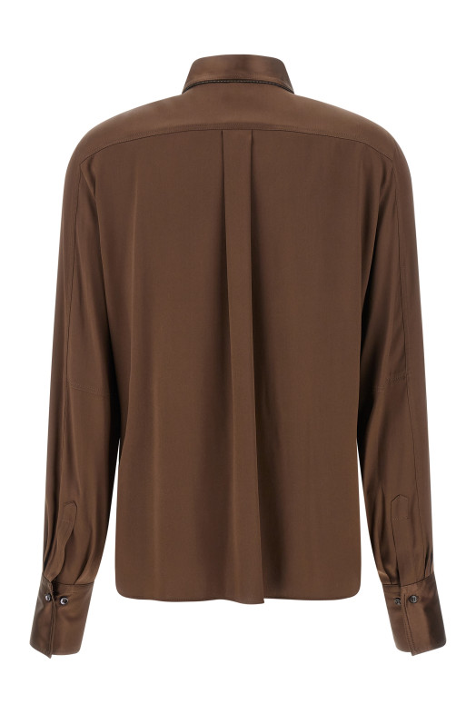 Stretch silk satin shirt Brown