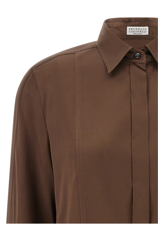 Stretch silk satin shirt Brown