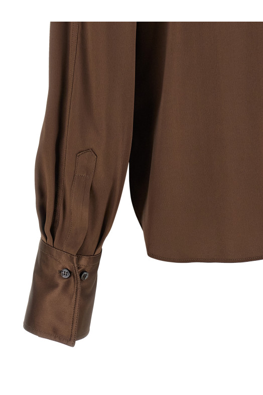 Stretch silk satin shirt Brown