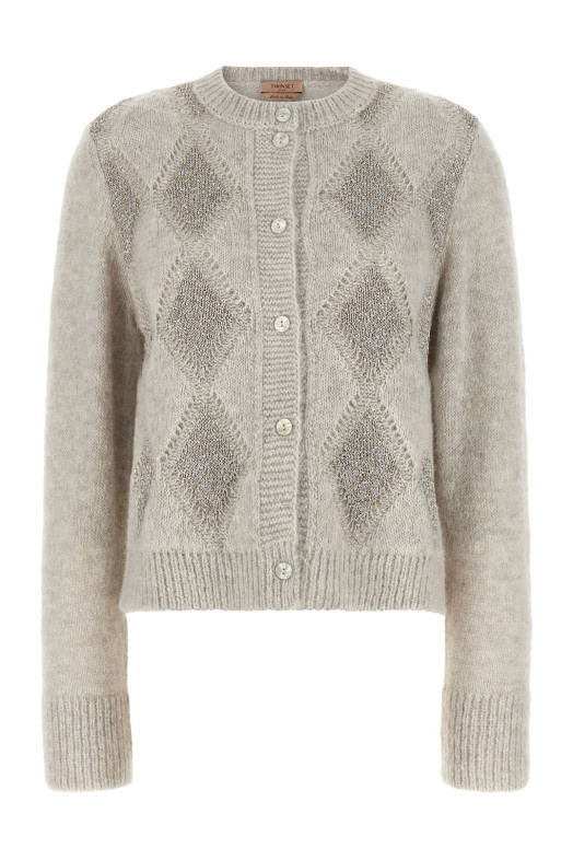 Jacquard diamond cardigan Gray