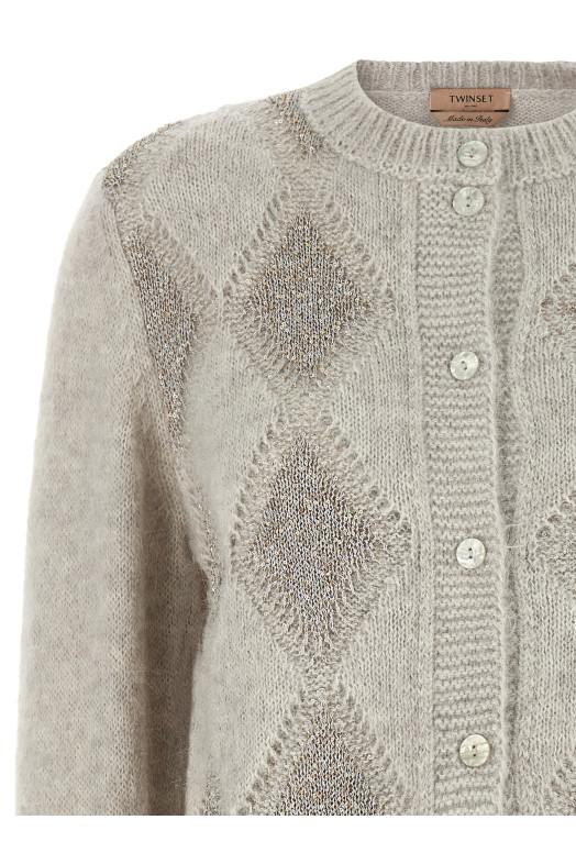 Jacquard diamond cardigan Gray