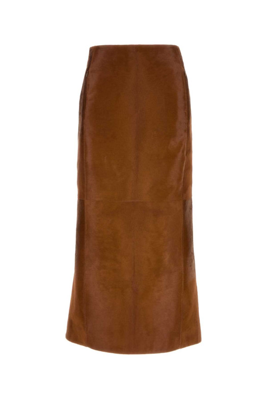 Юбка из коричневой телячьей кожи BLUE ALAIA (AA9J2677L067D)