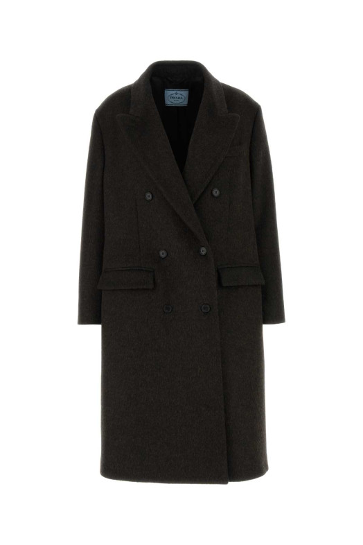 Темно-коричневое пальто из смешанной шерсти PRADA (P654TSOOO6221)