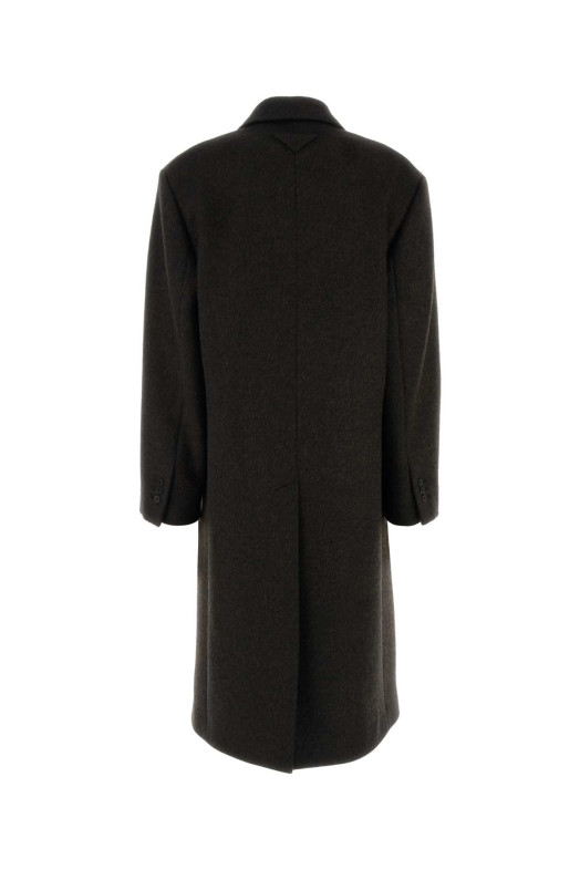 Темно-коричневое пальто из смешанной шерсти PRADA (P654TSOOO6221)