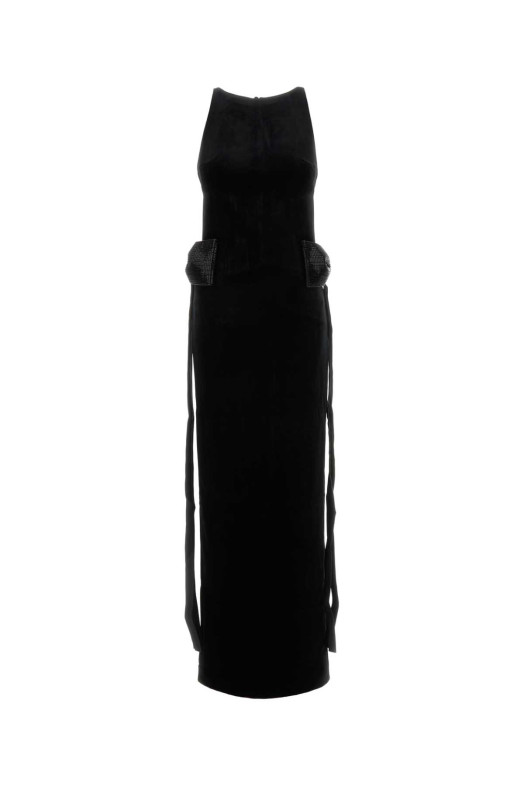 Black stretch velvet long dress Black SELF PORTRAIT (SC26008XB)