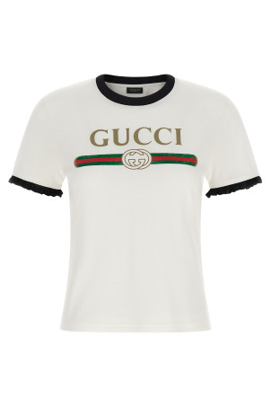 'Gucci Web' print T-shirt with 'Incrocio GG' White