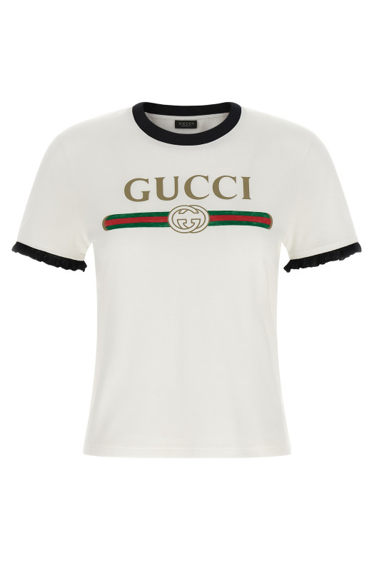 'Gucci Web' print T-shirt with 'Incrocio GG' White
