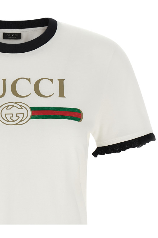 'Gucci Web' print T-shirt with 'Incrocio GG' White