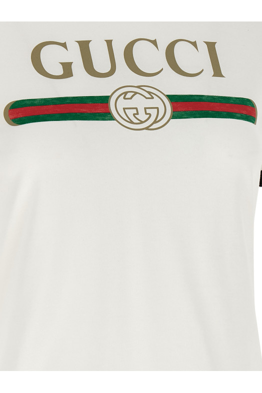 'Gucci Web' print T-shirt with 'Incrocio GG' White