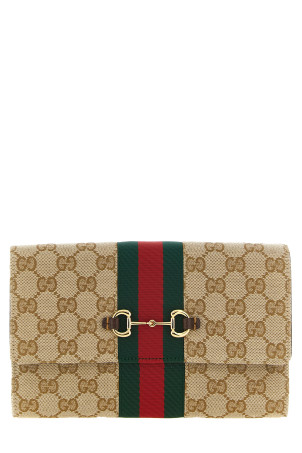 'New Horsebit' wallet on chain Beige