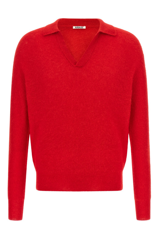 'Baby Suri Alpaca Sheer' polo shirt Red