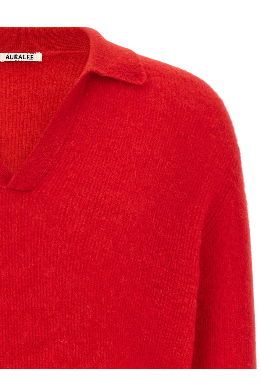 'Baby Suri Alpaca Sheer' polo shirt Red