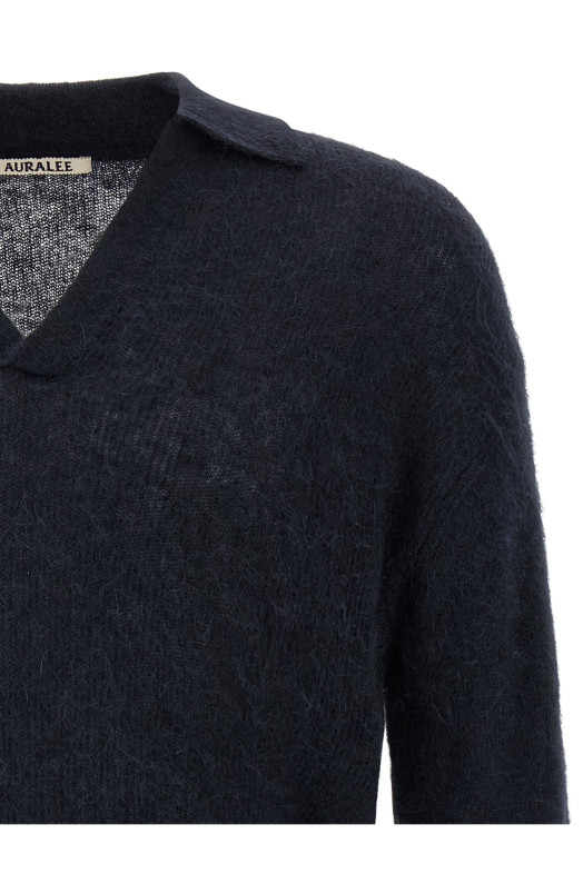 'Baby Suri Alpaca Sheer' polo shirt Blue
