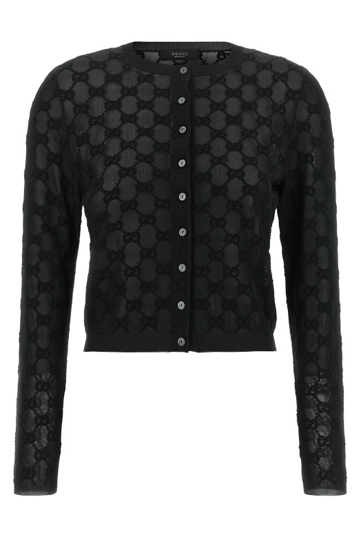 GG embroidery cardigan Black