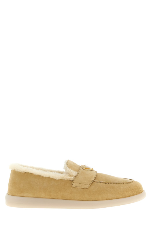Лоферы из замши, бежевые PRADA 1D222NFZB253ZKPF0379