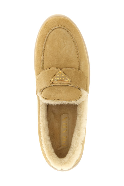 Лоферы из замши, бежевые PRADA 1D222NFZB253ZKPF0379