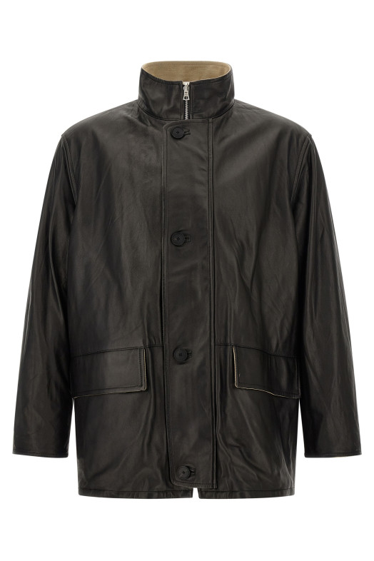 Wool and leather reversible jacket Multicolor