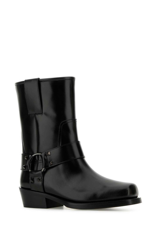 Black leather Biker Rockstud ankle boots Black VALENTINO GARAVANI (5W0S0KN4NIB)