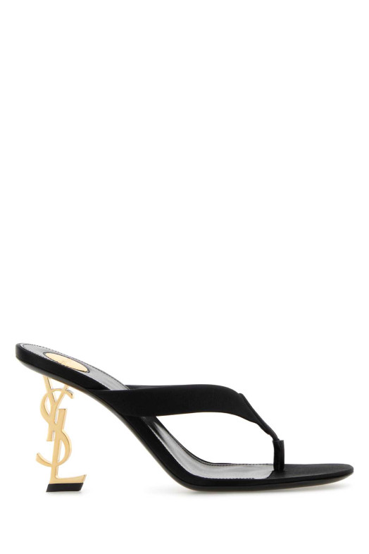 Черные атласные туфли-муле Opyum в стиле стрингов, черные, SAINT LAURENT (8629419QNCV)