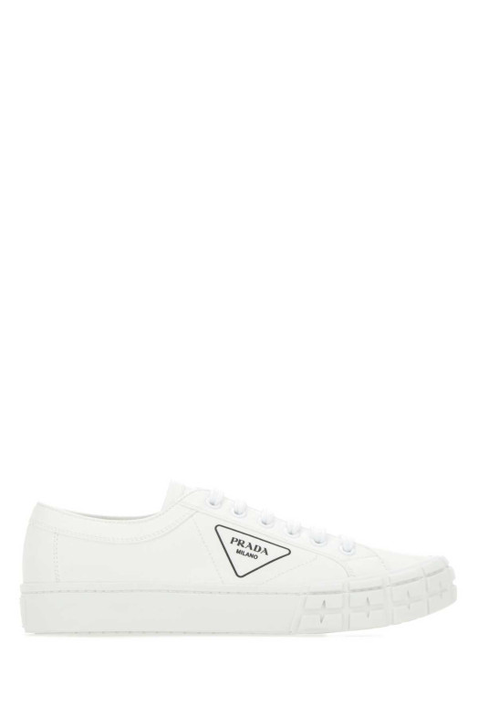 Белые кеды из габардина с колесиками, черные, PRADA (2EG302GUD)