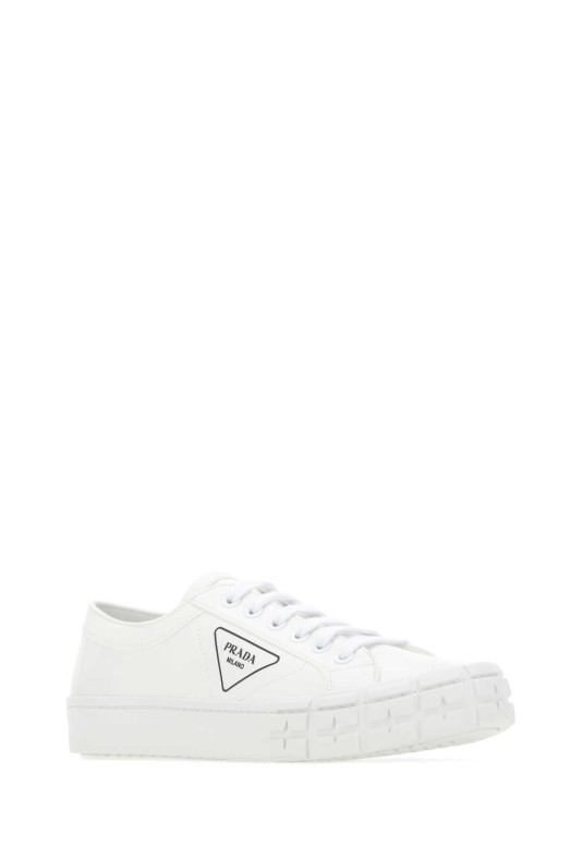 Белые кеды из габардина с колесиками, черные, PRADA (2EG302GUD)