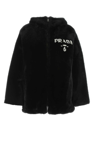 Чорне двостороннє хутряне пальто Black PRADA (58A0671Y7Q)