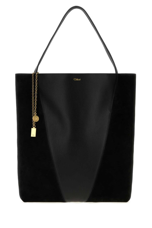 Black leather and suede ChloÃ© Spin bucket bag CHLOE (CH26WS810T68)
