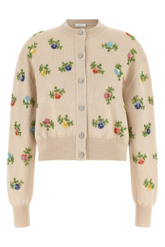 Floral embroidery cardigan Beige