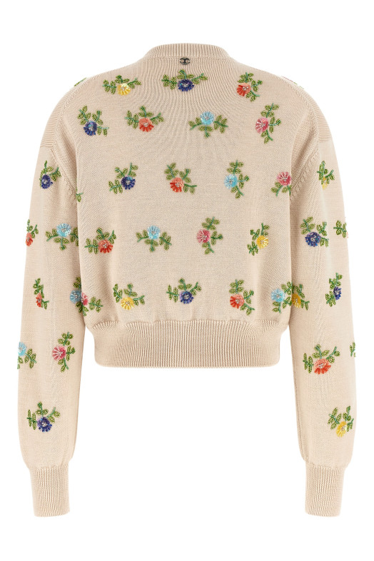 Floral embroidery cardigan Beige