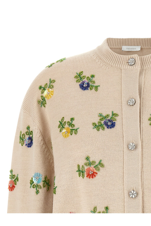 Floral embroidery cardigan Beige