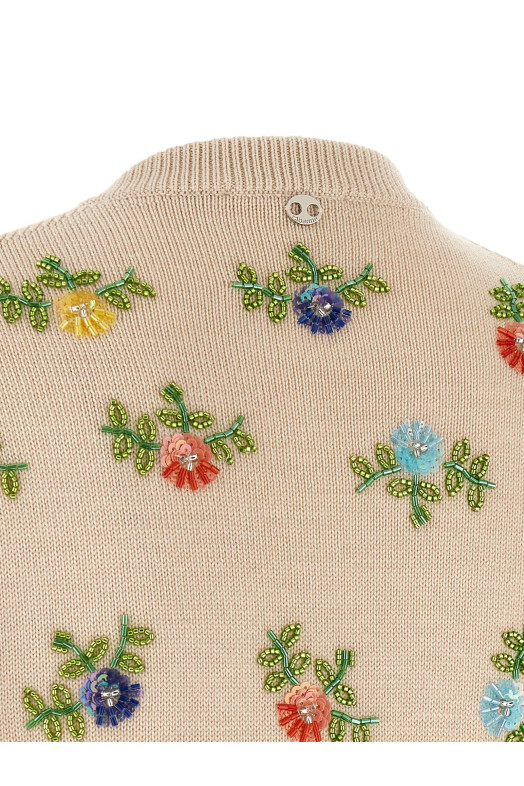Floral embroidery cardigan Beige